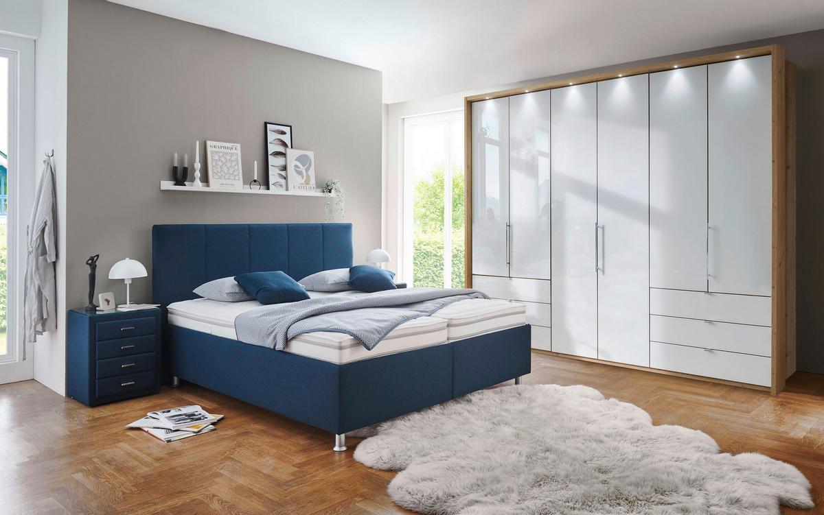 POLSTERBETT 200/200 cm,  in Blau, Dunkelblau, Matratze, gepolstertes Kopfteil, Lattenrost, Bettkasten, H2 + H3 = mittel + fest  - Blau/Alufarben, KONVENTIONELL, Holz/Holzwerkstoff (200/200cm) - Beldomo - Sleep