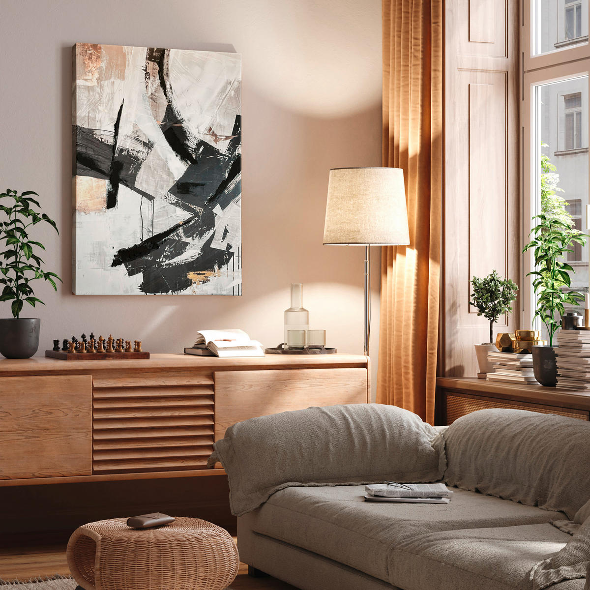 OBRAZ NA PLÁTNE, abstraktné, 70/100 cm  - sivá/biela, Design, kompozitné drevo/textil (70/100cm) - Monee