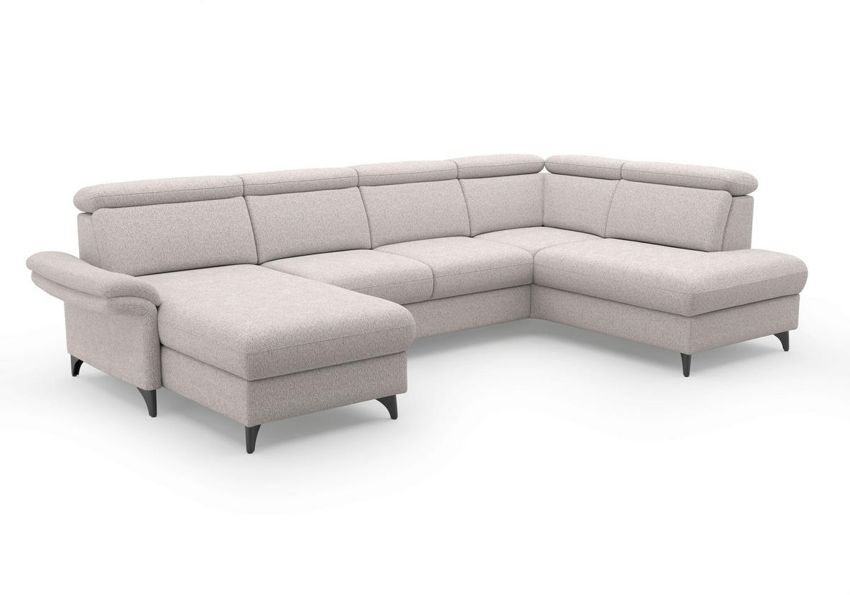 WOHNLANDSCHAFT GLENDALE E Silberfarben Chenille  - Silberfarben/Schwarz, KONVENTIONELL, Textil/Metall (166/321/193cm) - Sit & More