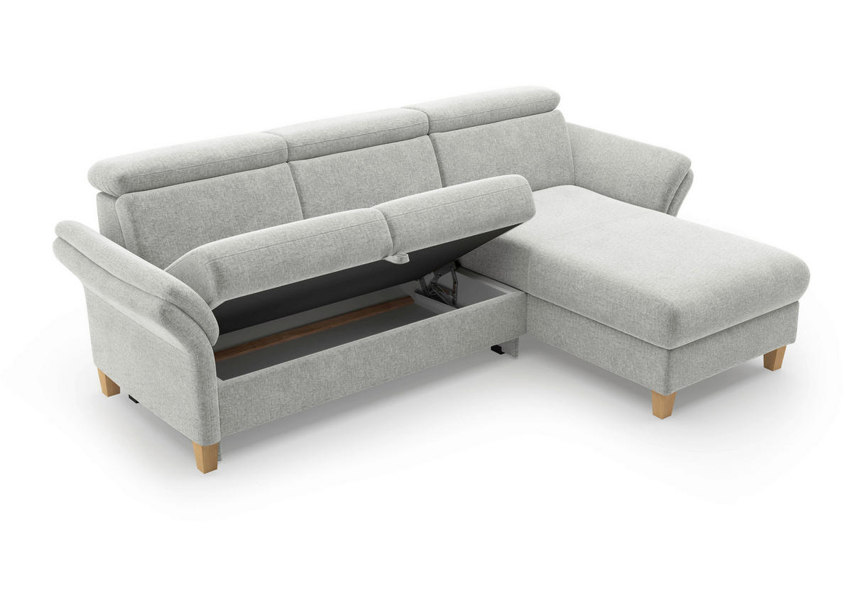 ECKSOFA GLENDALE E Hellgrau Flachgewebe  - Eichefarben/Hellgrau, KONVENTIONELL, Holz/Textil (253/166cm) - Sit & More