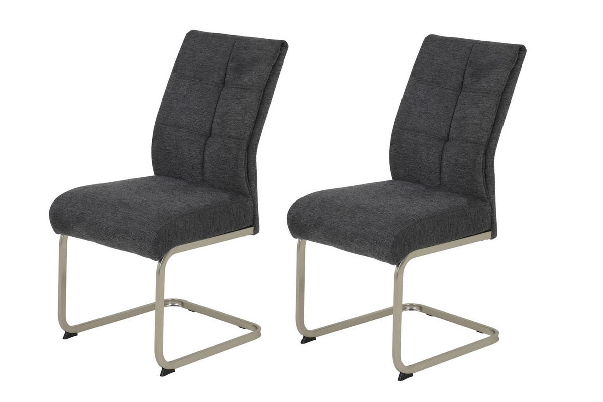 SCHWINGSTUHL-SET 2 Stück  in Stahl Flachgewebe  - Edelstahlfarben/Anthrazit, MODERN, Textil/Metall (50/99/66cm) - MID.YOU