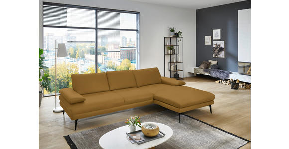 ECKSOFA in Echtleder Currygelb 310/180 cm - Currygelb/Schwarz, Design, Leder/Metall (310/180cm) - Dieter Knoll