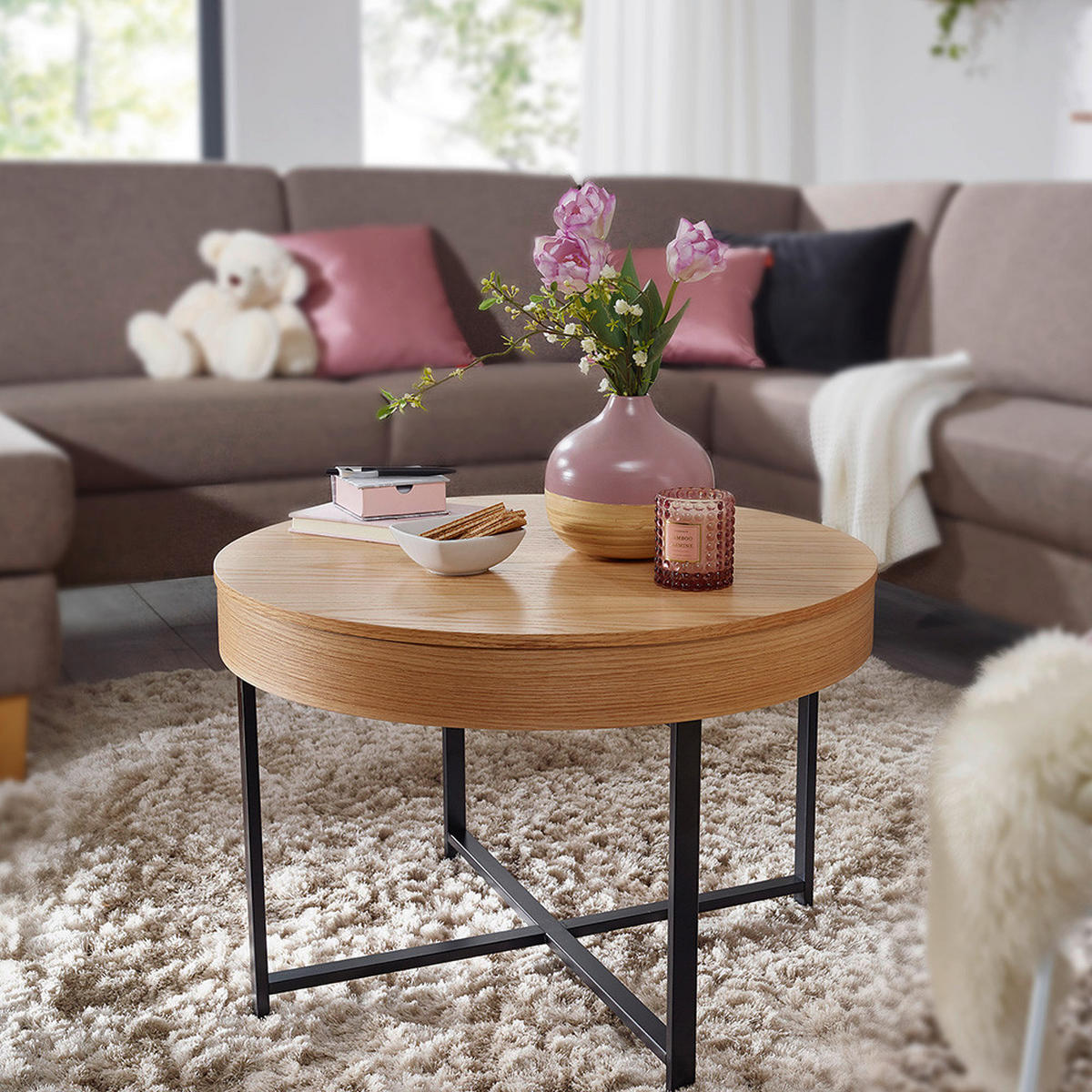 COUCHTISCH in Holz, Holzwerkstoff 69/69/49 cm  - Eichefarben/Schwarz, Design, Holz/Holzwerkstoff (69/69/49cm) - MID.YOU
