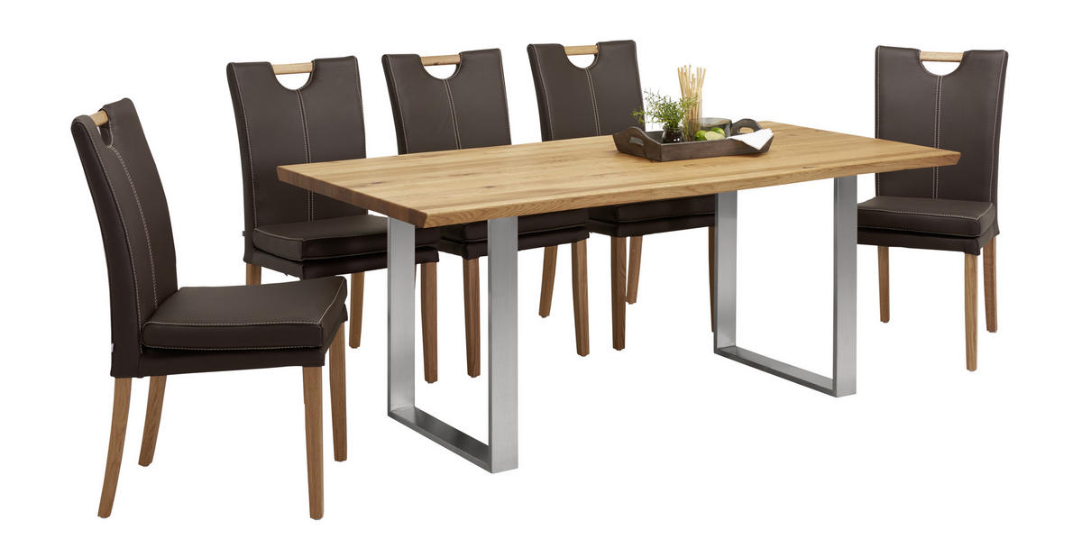 ESSTISCH in Holz 180/90/75 cm  - Edelstahlfarben/Eichefarben, Natur, Holz/Metall (180/90/75cm) - Linea Natura