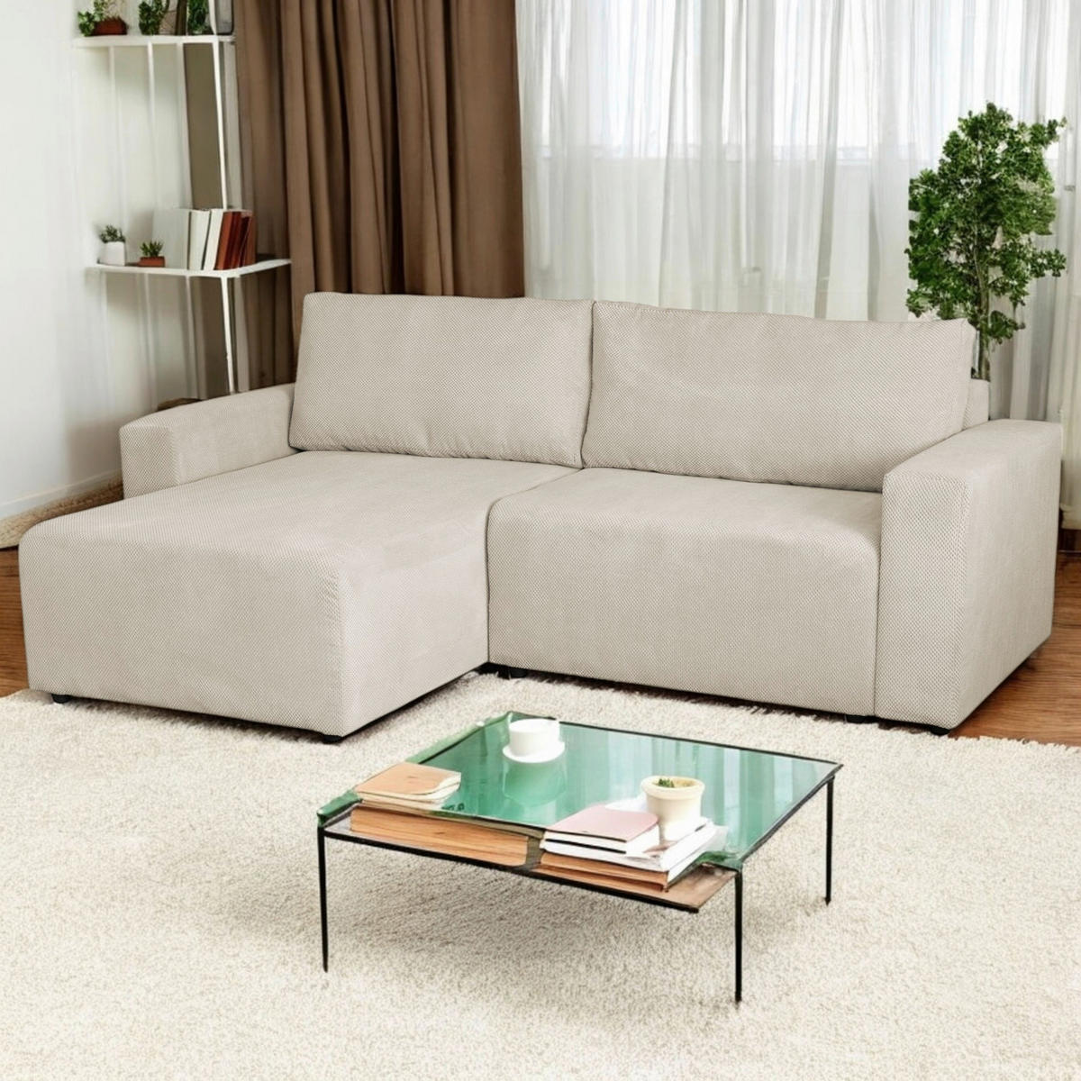 Colțar Extensibil, lemn, metal, plastic, textil, bej, 173/258 cm - bej/negru, Modern, plastic/lemn (173/258cm) - Carryhome