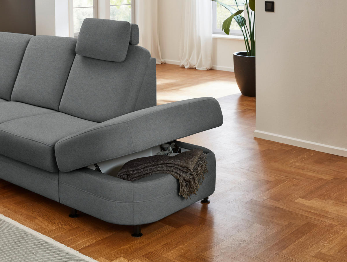 ECKSOFA Flachgewebe Anthrazit  - Anthrazit/Schwarz, Konventionell, Textil/Metall (269/287cm) - Beldomo System