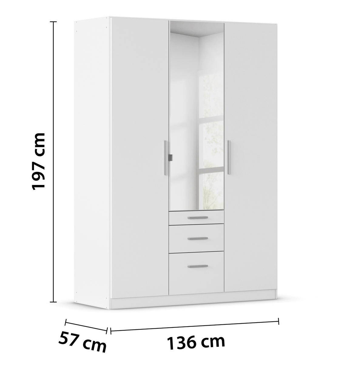 DREHTÜRENSCHRANK 136/210/54 cm,  in Weiß, 3-türig  - Alufarben/Weiß, KONVENTIONELL, Glas/Holzwerkstoff (136/210/54cm) - home24