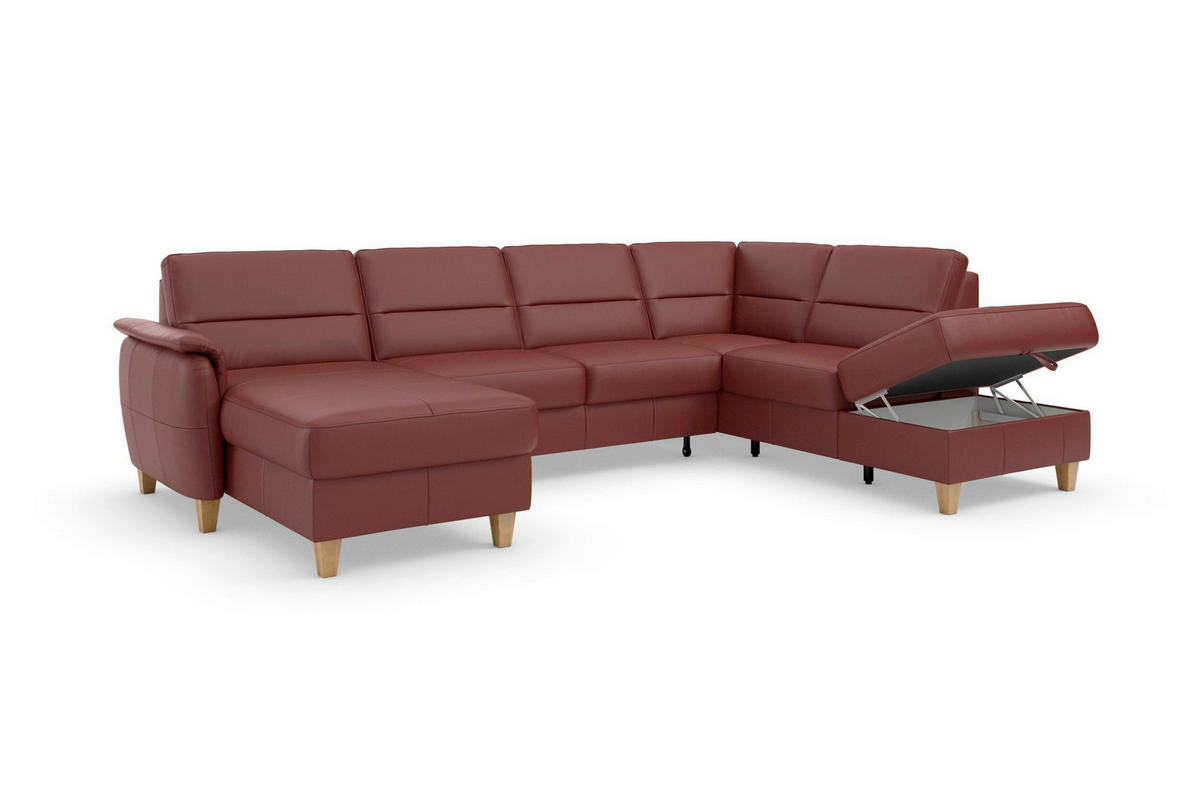SEDACIA SÚPRAVA, textil, koža, červenohnedá - červenohnedá/farba duba, Basics, koža/drevo (163/308/212cm) - Sit & More
