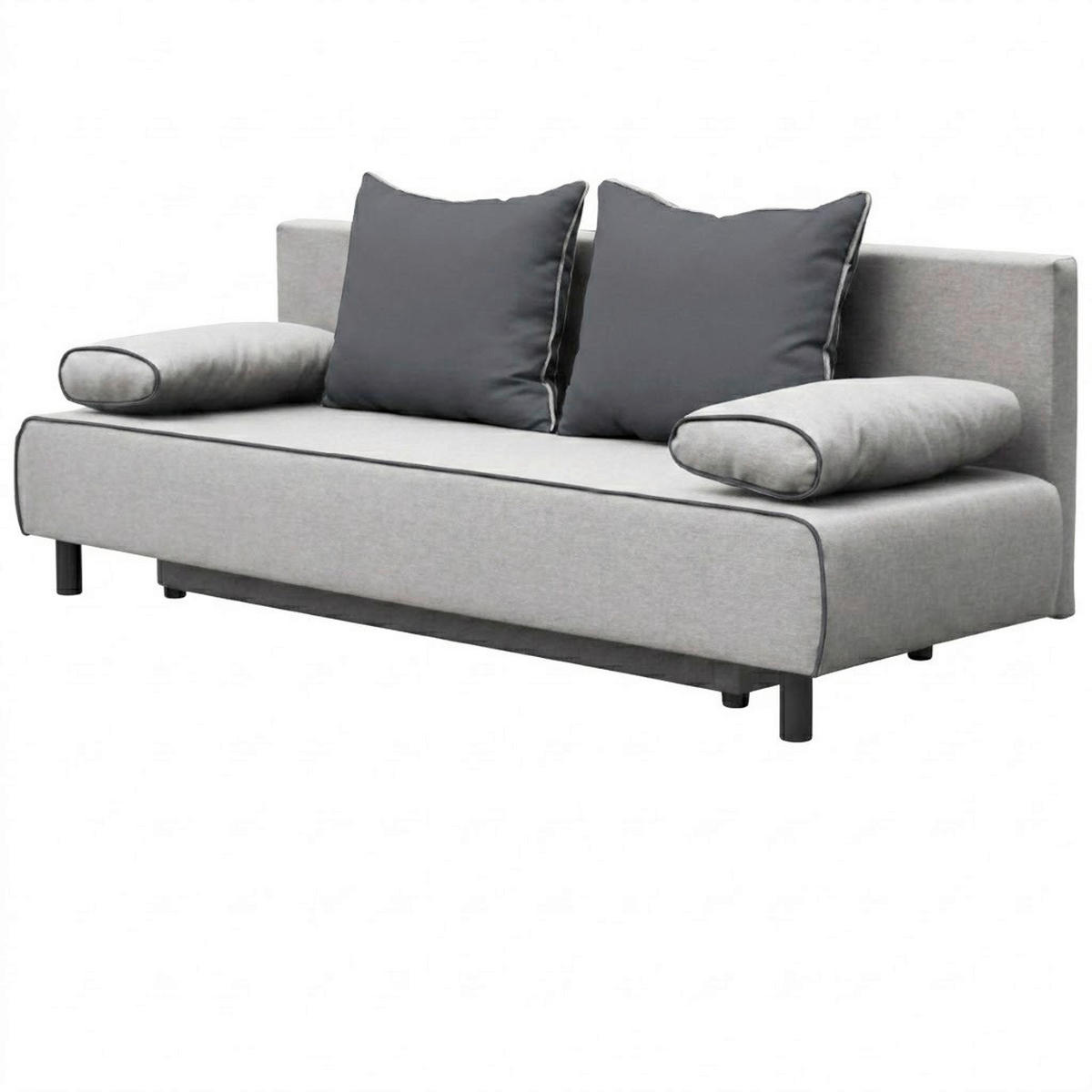 SCHLAFSOFA KALI Chenille Grau, Dunkelgrau  inkl. Rückenkissen, Armlehnenkissen, Bettkasten  - Dunkelgrau/Schwarz, Design, Kunststoff/Textil (206/82/85cm) - P & B
