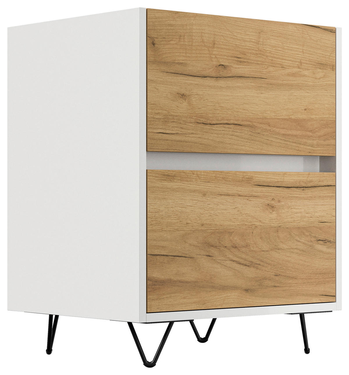 NACHTTISCH 51,2/65/42 cm  in Weiß, Eichefarben  - Eichefarben/Schwarz, Basics, Holzwerkstoff/Metall (51,2/65/42cm) - MID.YOU