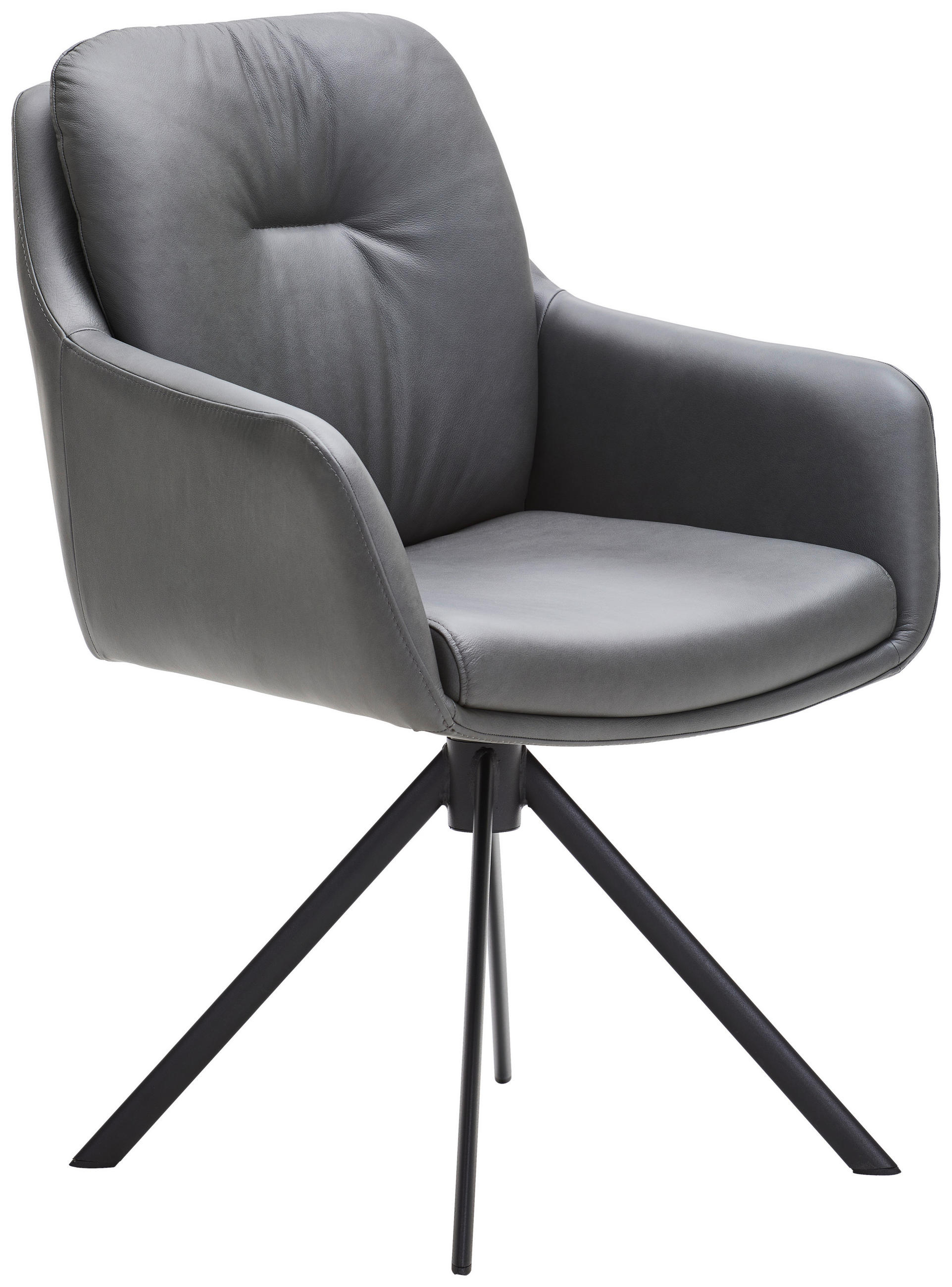 ARMLEHNSTUHL  in Eisen Echtleder pigmentiert  - Anthrazit/Schwarz, Design, Leder/Metall (62/90/65cm) - Waldwelt