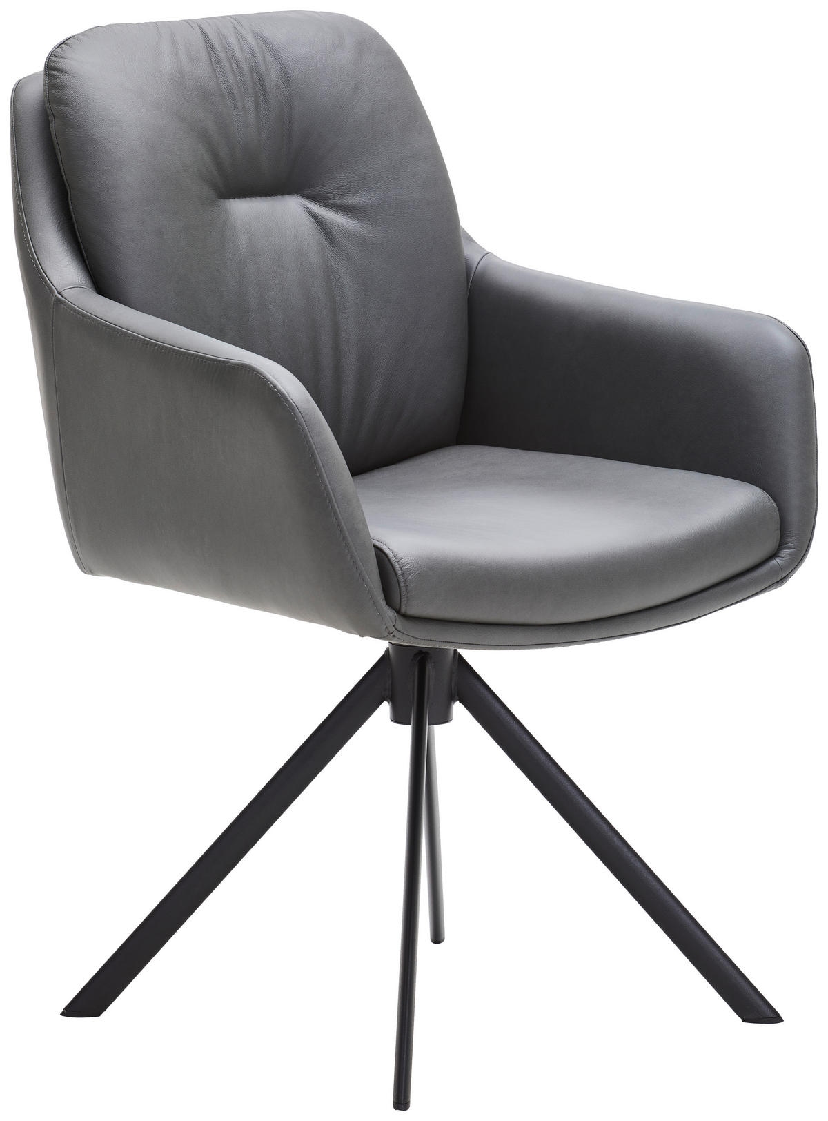 ARMLEHNSTUHL  in Eisen Echtleder pigmentiert  - Anthrazit/Schwarz, Design, Leder/Metall (62/90/65cm) - Waldwelt