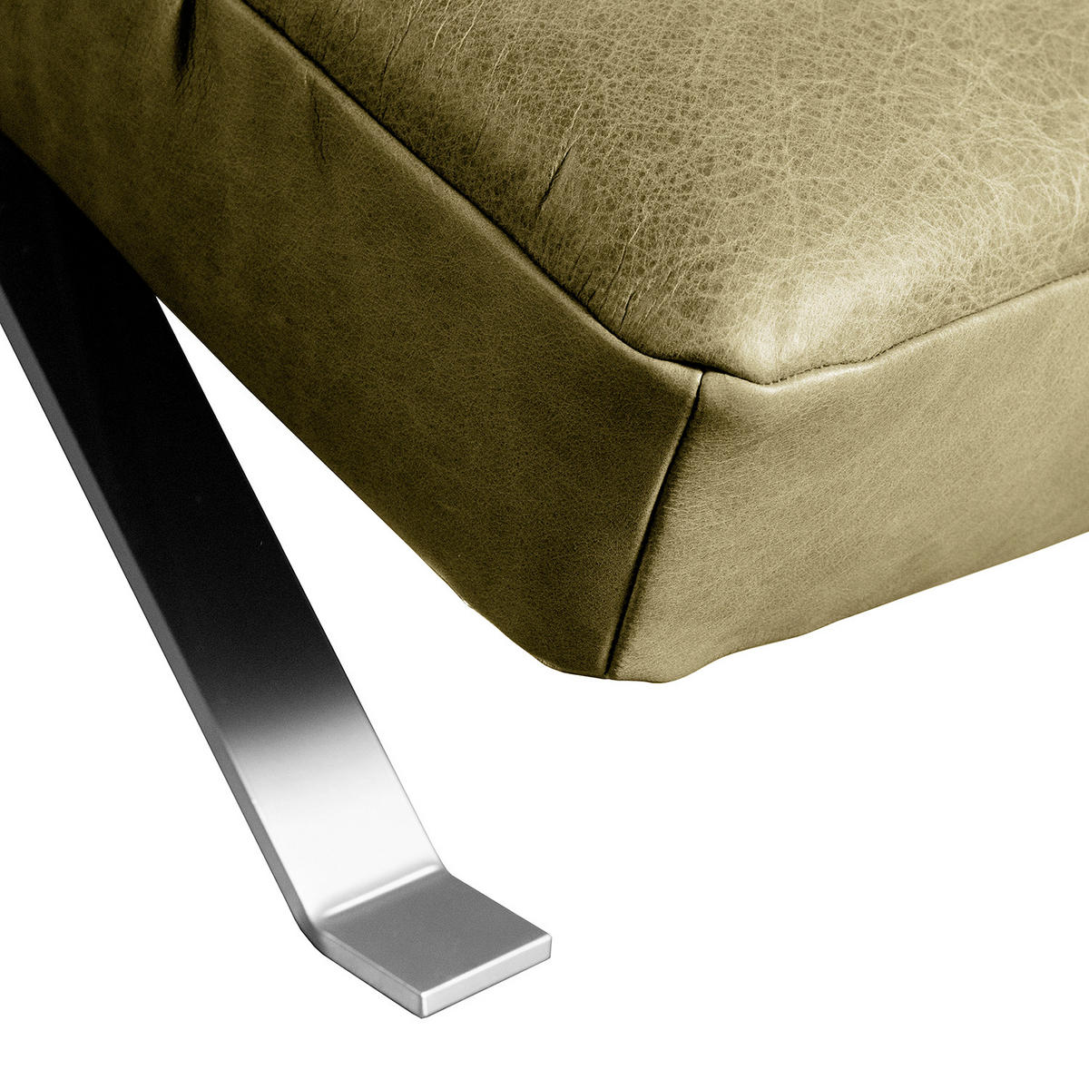 RELAXLIEGE in Echtleder Olivgrün  - Silberfarben/Olivgrün, Design, Leder/Metall (65/65-95/171cm) - Livetastic