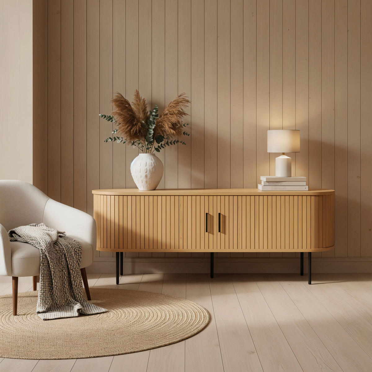 LOWBOARD  in 150/55/40 cm  - Schwarz/Naturfarben, Design, Holzwerkstoff/Metall (150/55/40cm) - Livetastic