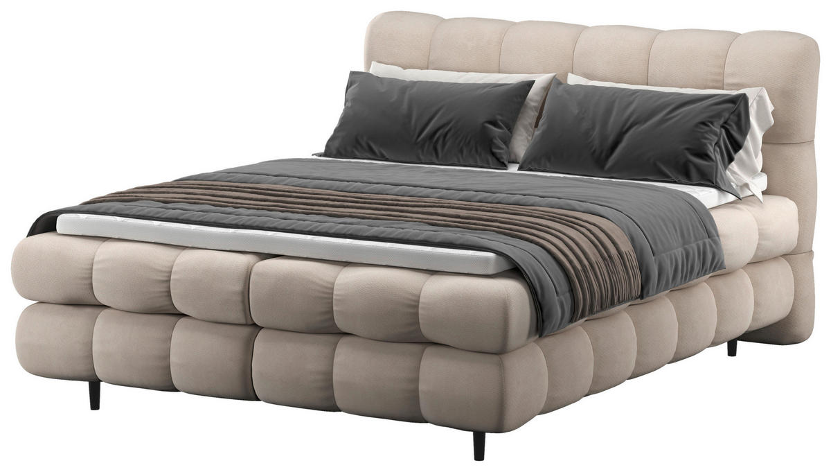 BOXBETT 200/200 cm,  in Creme, gepolstertes Kopfteil, Bettkasten, Topper, H3 + H3 = fest  - Creme/Schwarz, Design, Textil/Metall (200/200cm) - Ti'me
