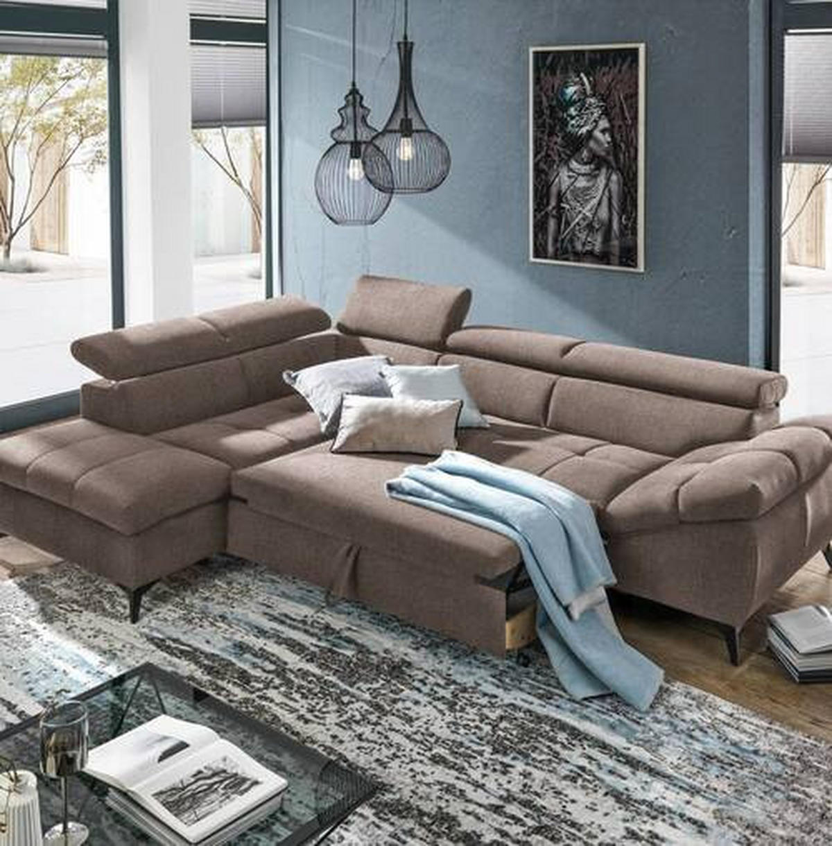 ECKSOFA in Mikrofaser Taupe  210/279 cm  - Taupe/Schwarz, Design, Kunststoff/Textil (210/279cm) - Stylife