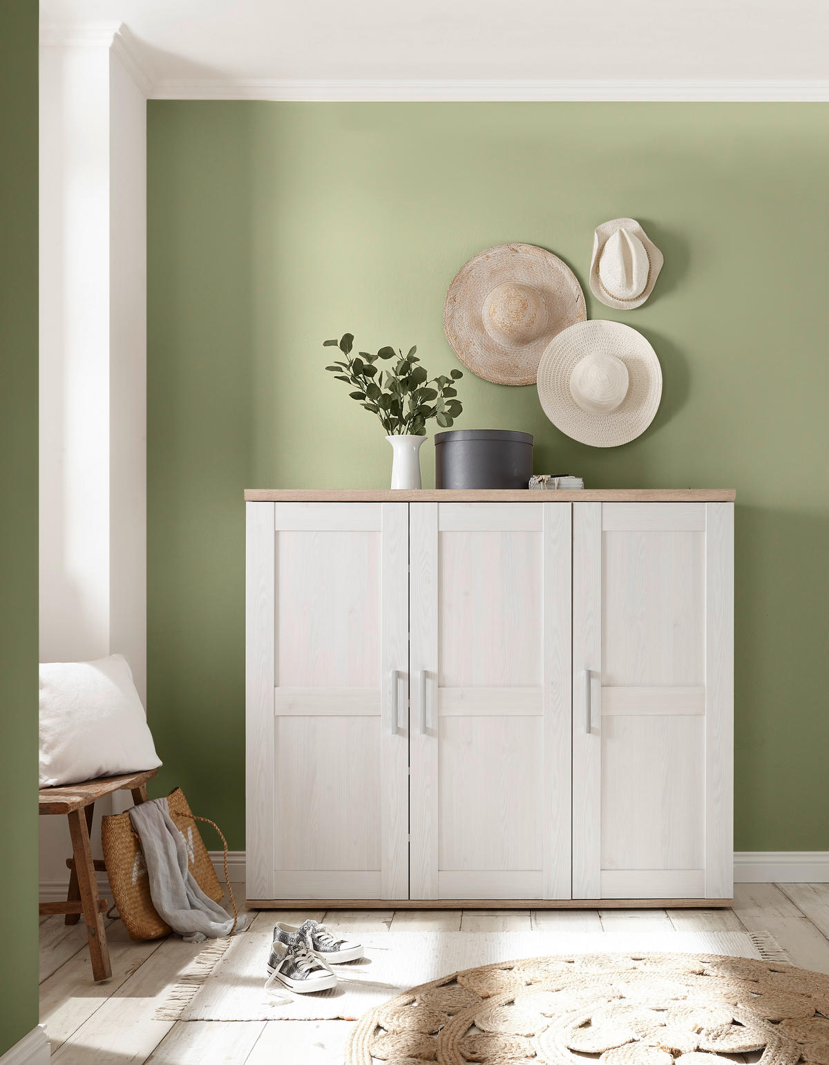 SCHUHSCHRANK Weiß, Eichefarben, Lärchefarben, Eiche San Remo  - Eichefarben/Silberfarben, KONVENTIONELL, Holzwerkstoff/Kunststoff (139/120/38cm) - Xora