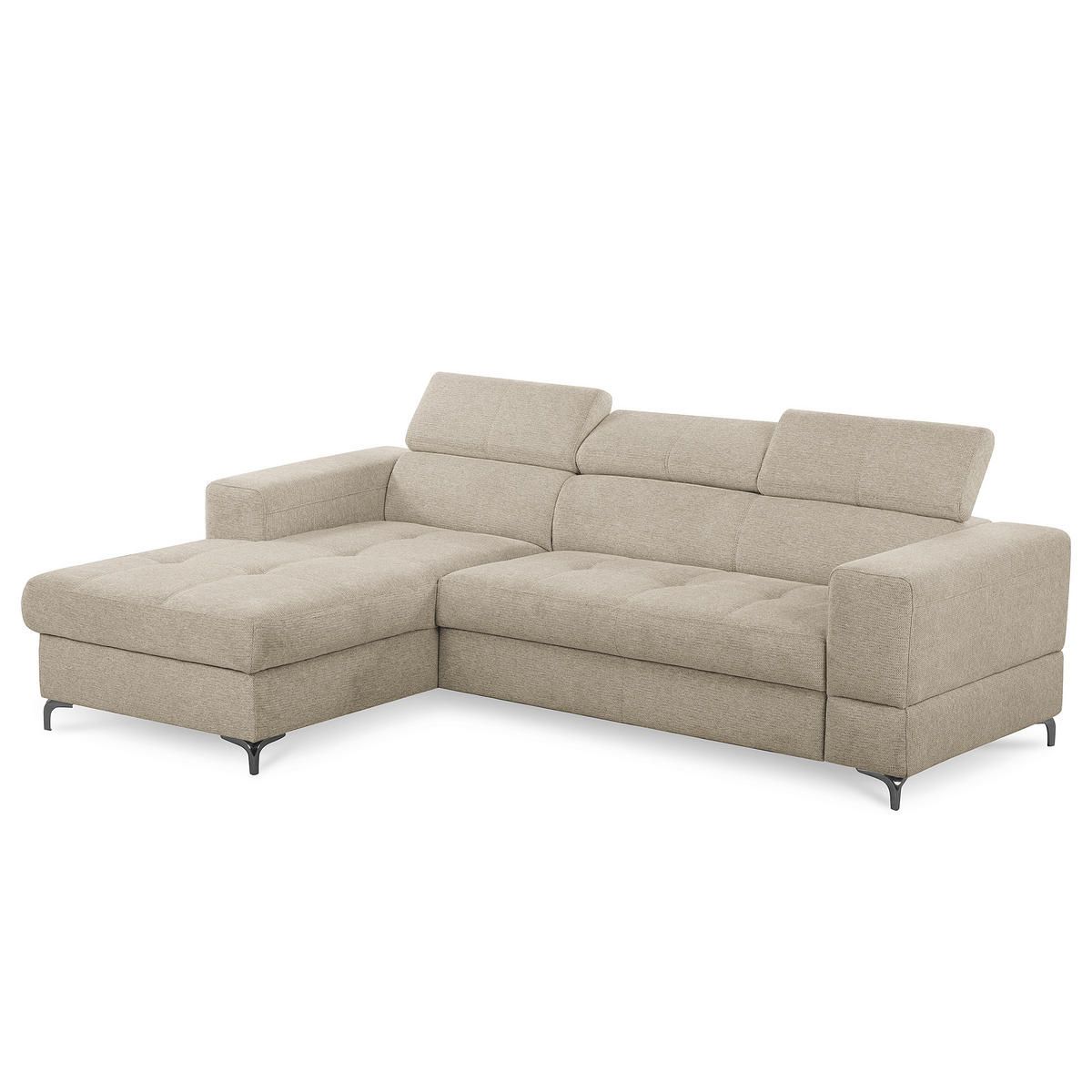 ECKSOFA TORINO Taupe Chenille Bettkasten, Kopfteilverstellung  - Taupe/Schwarzchrom, Design, Textil/Metall (173/247cm) - Livetastic