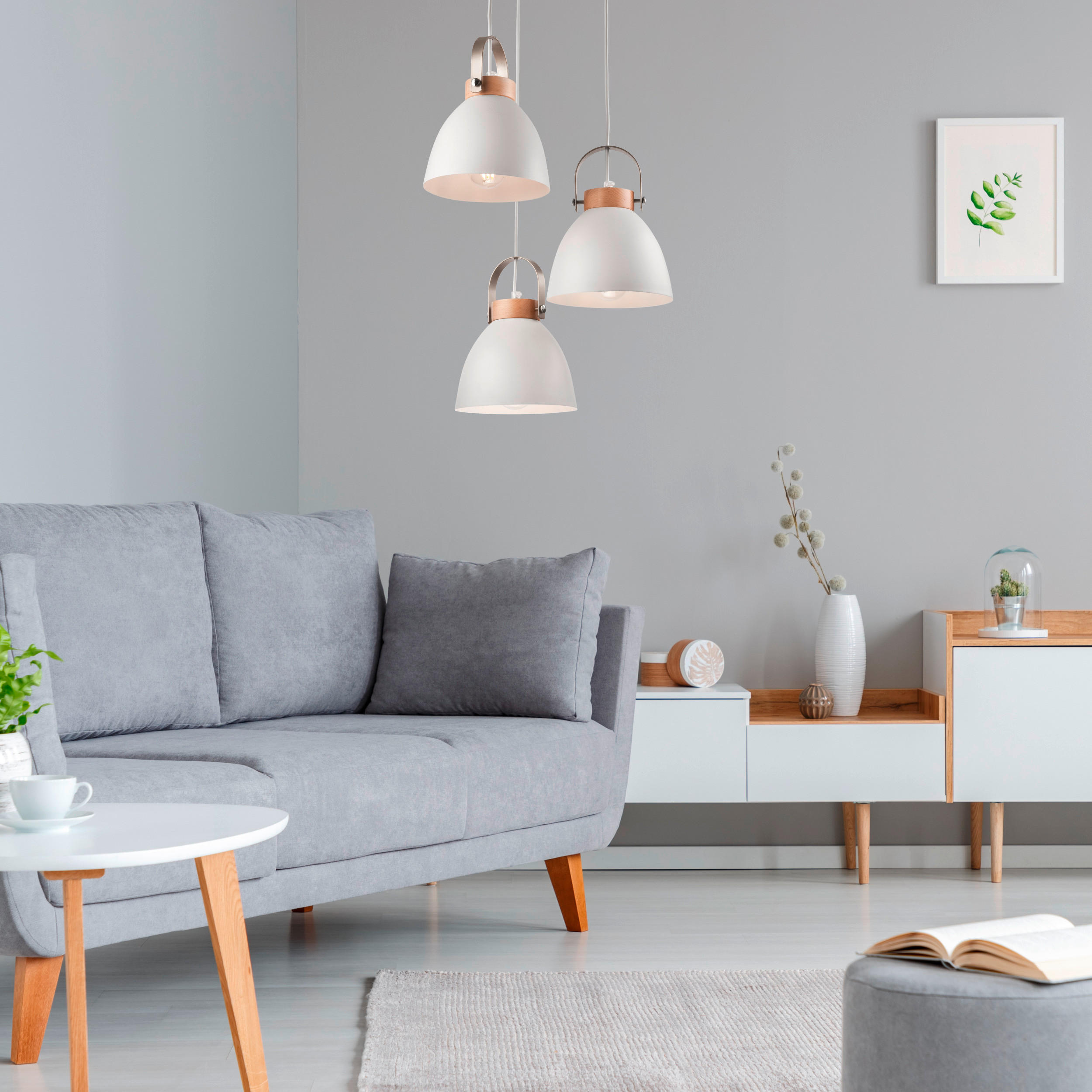 Thumbnail - Pendelleuchte Danielle, Weiß Hochglanz, Holz, Metall, Buche, Hartholz, 37x12x79 cm, Made in Europe, Europäischer Sicherh...