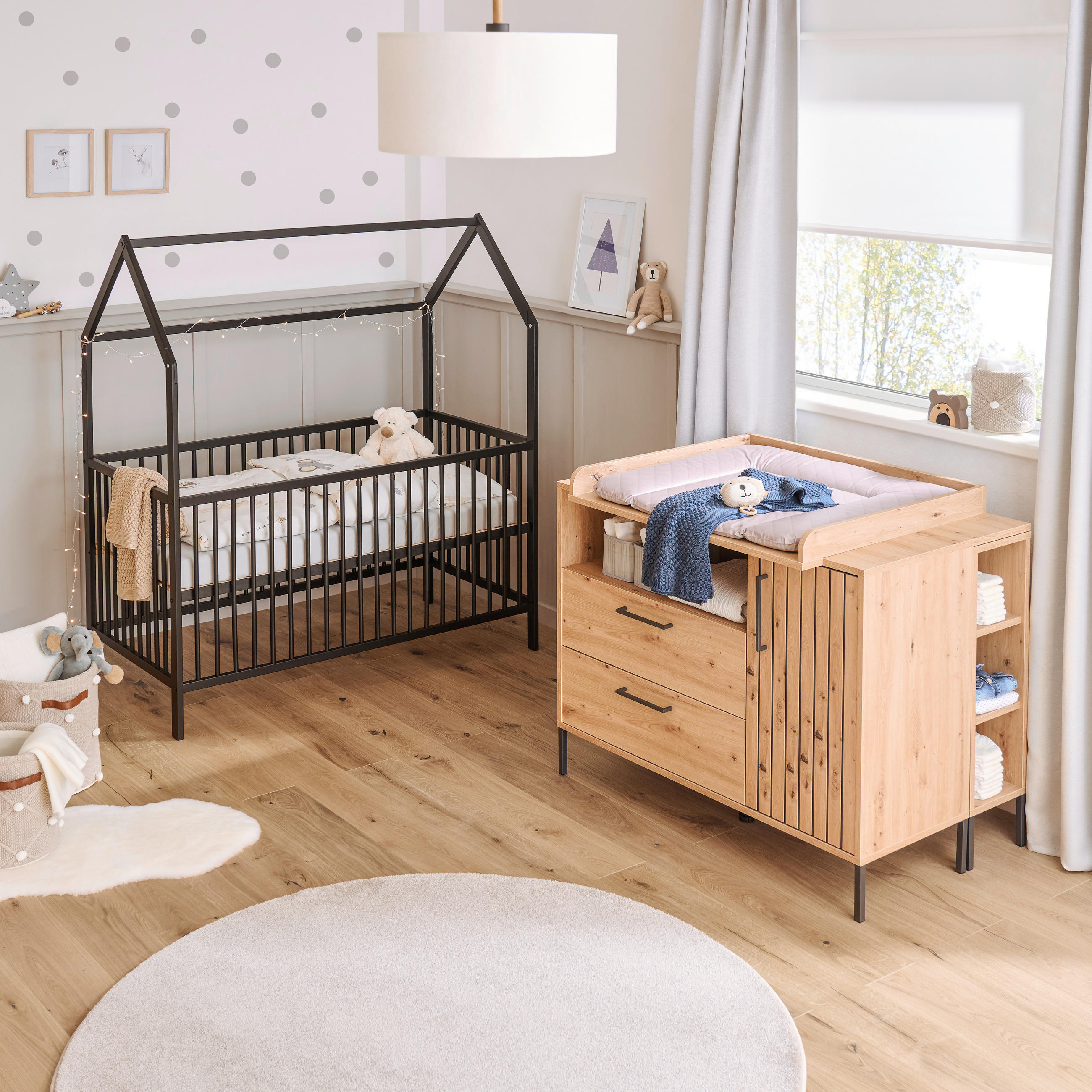 WICKELKOMMODE Line Eiche Artisan  - Schwarz/Eiche Artisan, Trend, Holzwerkstoff/Metall (119/91/99/45/77cm) - Jimmylee