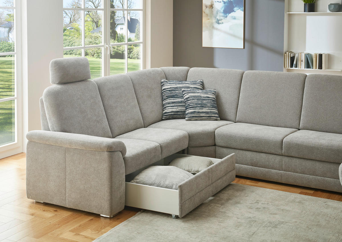 WOHNLANDSCHAFT Chenille Hellgrau  - Hellgrau/Alufarben, Konventionell, Holz/Textil (235/329/160cm) - Beldomo Comfort