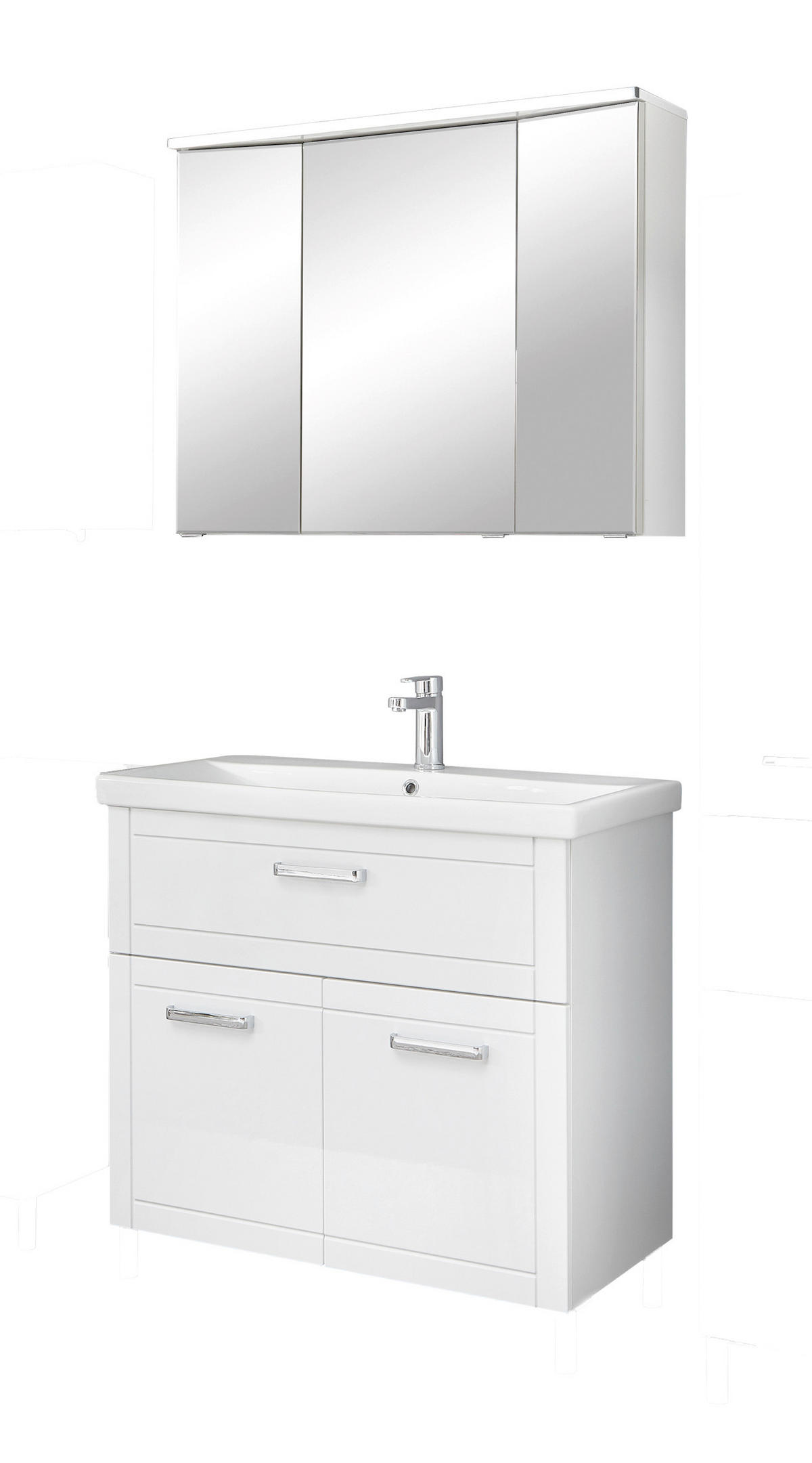 BADEZIMMER 3-teilig  in 90 cm  - Chromfarben/Weiß Hochglanz, MODERN, Glas/Keramik (90cm) - Sadena