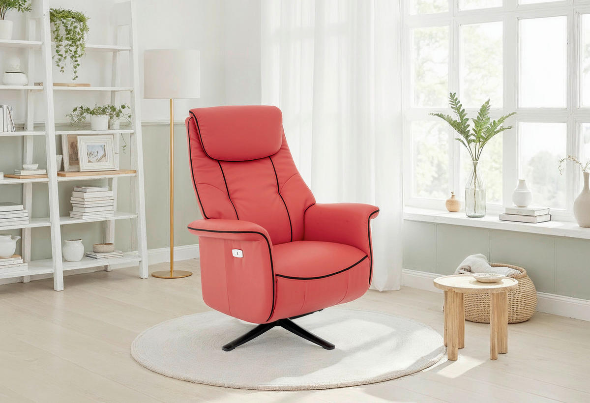 FERNSEHSESSEL  mit Lederlook, Webstoff Rot  - Rot/Schwarz, Design, Textil/Metall (83/113-76/85-163cm) - MID.YOU