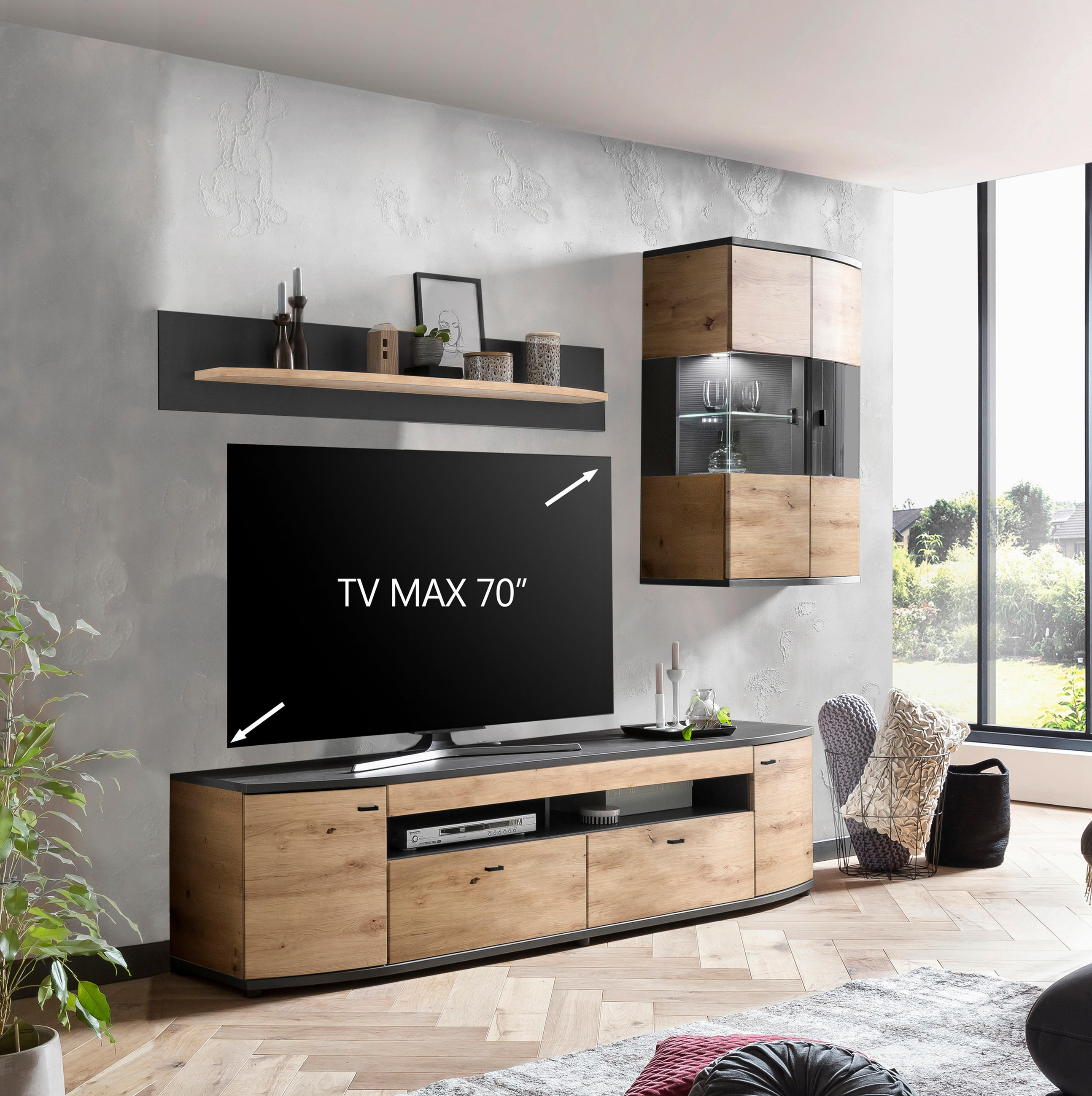 ANSAMBLU MOBILIER CAMERA DE Z in maro, gri, stejar Artisan  - maro/stejar Artisan, Lifestyle, plastic/sticlă (235/199,8/46,4cm) - Livetastic