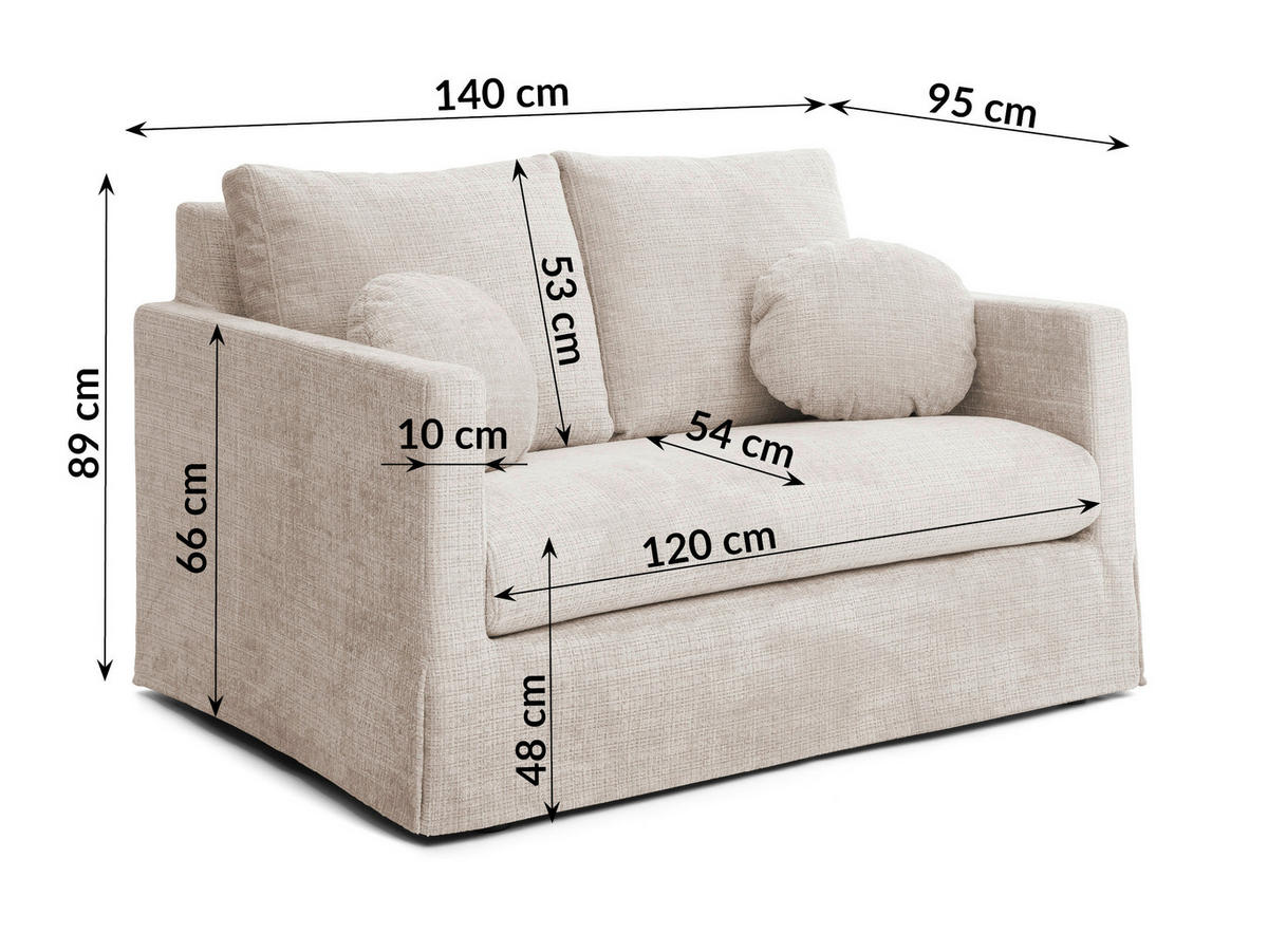 2-SITZER-SOFA PAPHOS in Chenille Creme  - Creme/Schwarz, Design, Kunststoff/Textil (140/89/95cm) - P & B