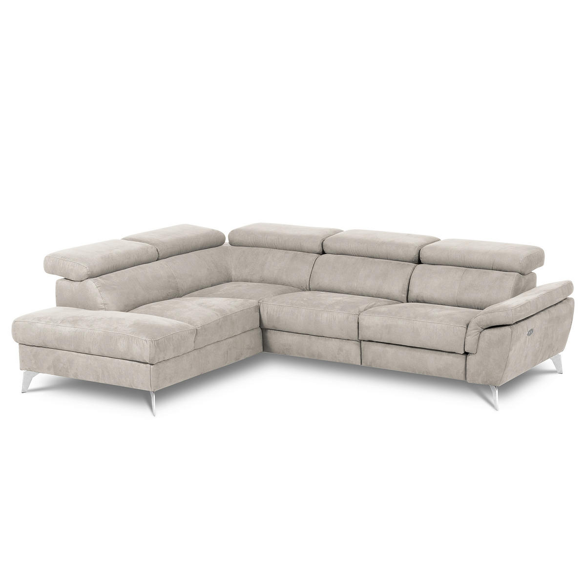 ECKSOFA SONO in Lederlook Hellgrau Armteilverstellung, Kopfteilverstellung  210/265 cm  - Chromfarben/Hellgrau, Design, Textil/Metall (210/265cm) - Livetastic