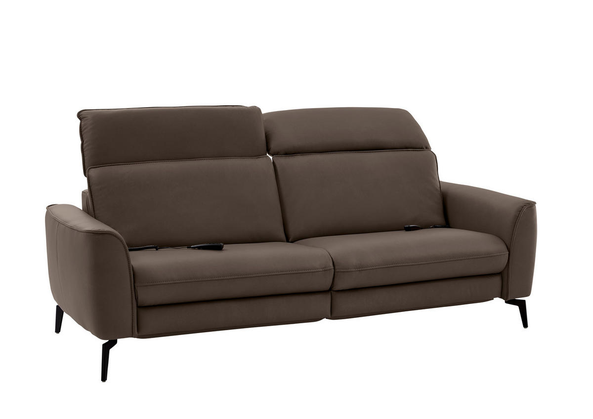 3-SITZER-SOFA in Echtleder Dunkelbraun  - Dunkelbraun/Schwarz, Natur, Leder/Metall (222/81/110cm) - Valdera