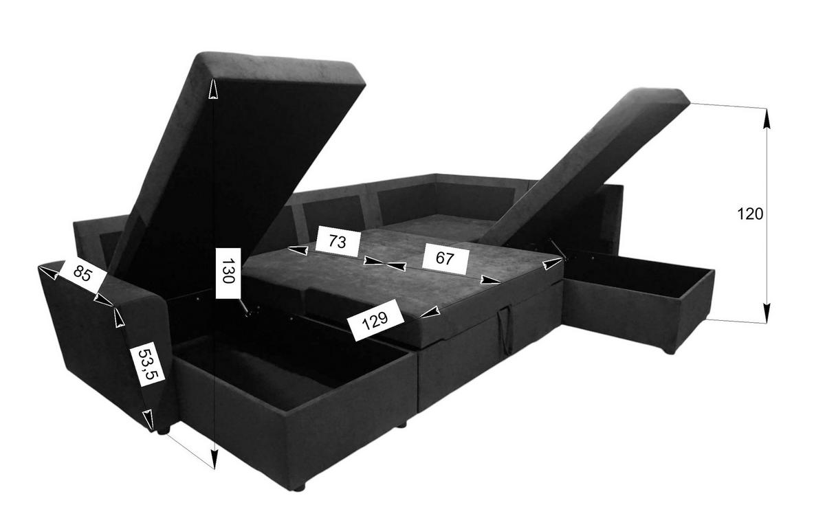 WOHNLANDSCHAFT TERMOLI Hellblau Cord  - Schwarz/Hellblau, Design, Kunststoff/Textil (155/297/212cm) - MID.YOU