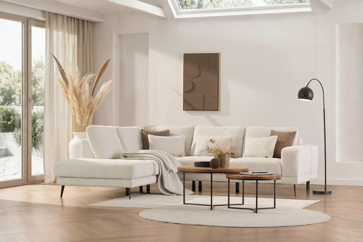 ECKSOFA Beige Struktur  - Beige/Schwarz, KONVENTIONELL, Textil/Metall (237/280cm) - Cantus