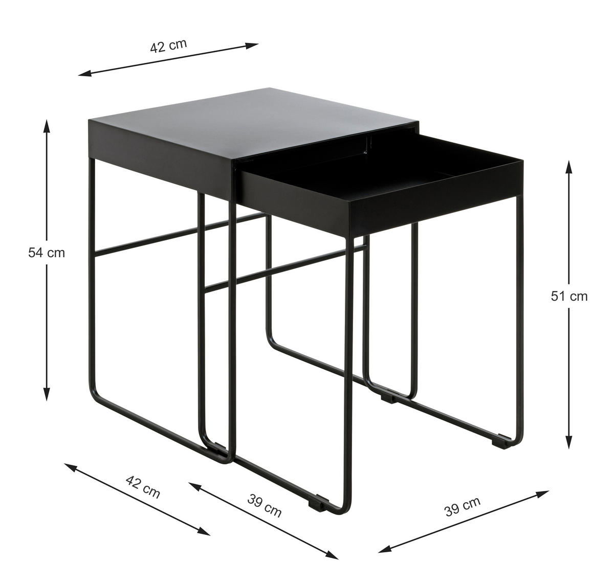 SIDOBORD SET i metall 39-42/39-42/51-54 cm  - svart, Design, metall (39-42/39-42/51-54cm)