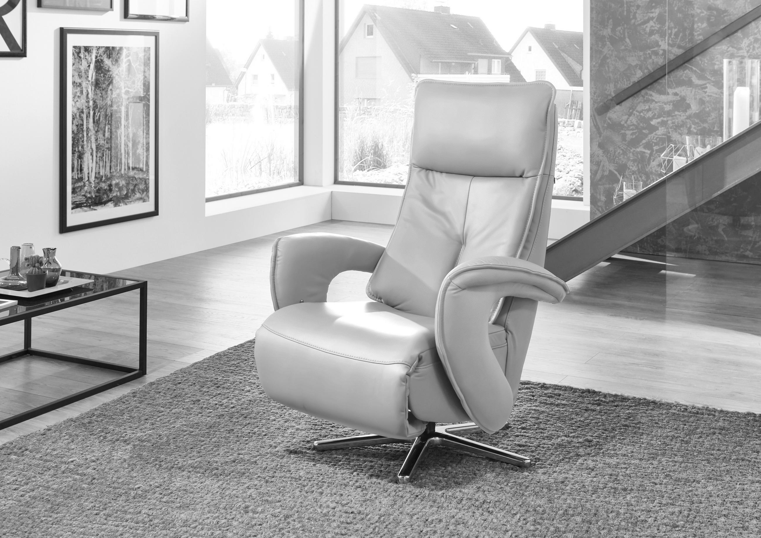 RELAXSESSEL Echtleder Relaxfunktion    - Edelstahlfarben/Weiß, Design, Leder/Metall (77/110/87cm) - Valdera