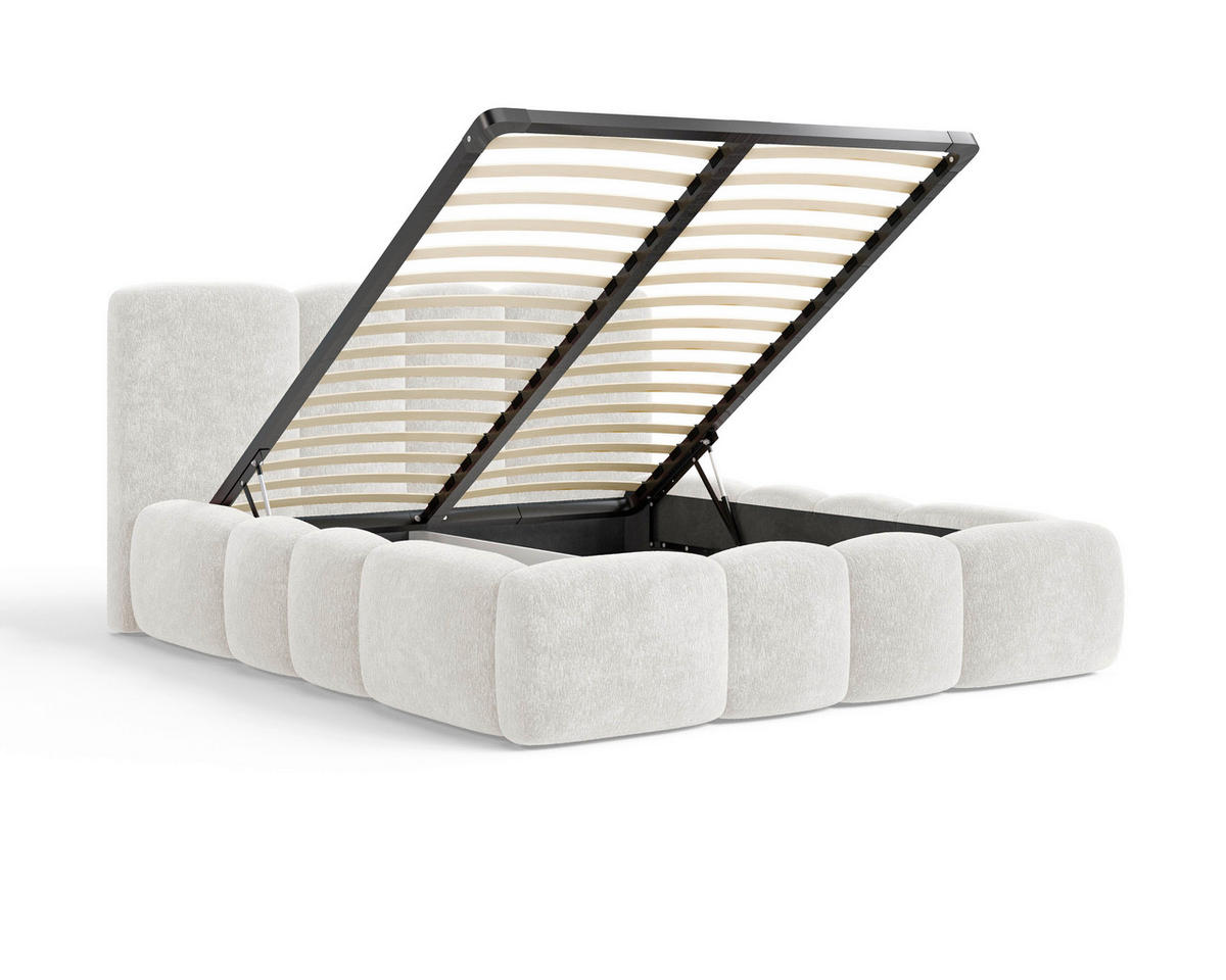 POLSTERBETT 140/200 cm,  in Beige, Lattenrost, Bettkasten,  - Beige/Schwarz, MODERN, Textil/Metall (140/200cm) - Livetastic