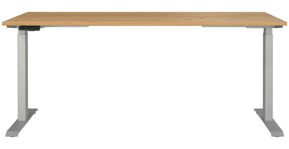 SCHREIBTISCH 180/80/72-118 cm in Silberfarben, Eichefarben - Eichefarben/Silberfarben, MODERN, Holzwerkstoff/Metall (180/80/72-118cm) - Novel