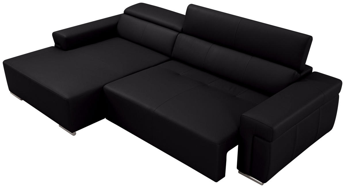 Ecksofa inkl. Funktion DUA Schwarz Echtleder  - Chromfarben/Schwarz, Design, Leder/Metall (170/293cm) - Novel
