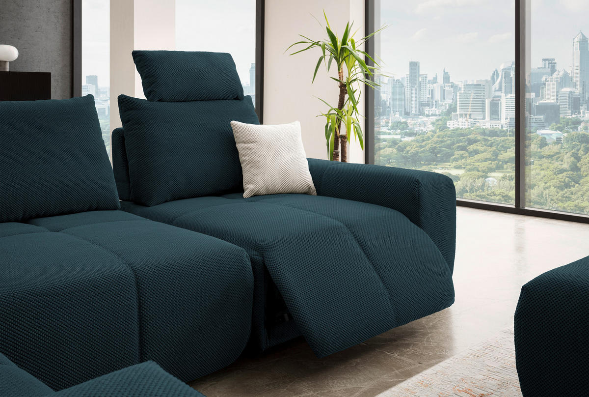 ECKSOFA in Velours Dunkelblau  - Schwarz/Dunkelblau, Design, Kunststoff/Textil (236/326cm) - Xora