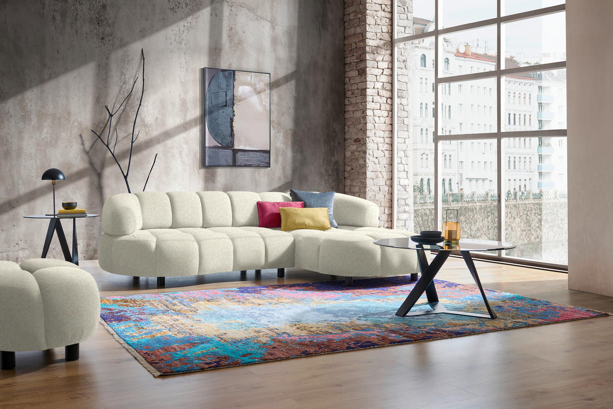 ECKSOFA Creme Webstoff  - Creme/Schwarz, Design, Holz/Textil (284/183cm) - Welnova