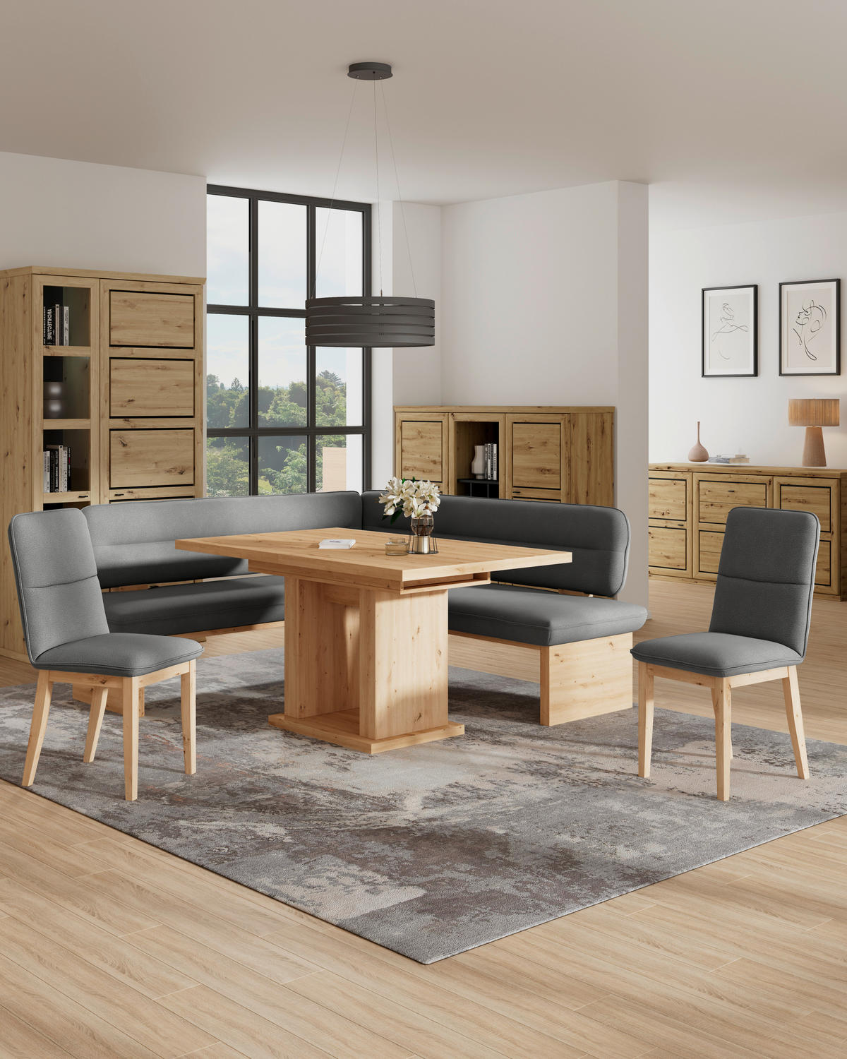 ECKBANK 170/192 cm Webstoff Anthrazit Eiche Sperrholz   - Eichefarben/Anthrazit, KONVENTIONELL, Holz/Textil (170/192cm) - Livetastic