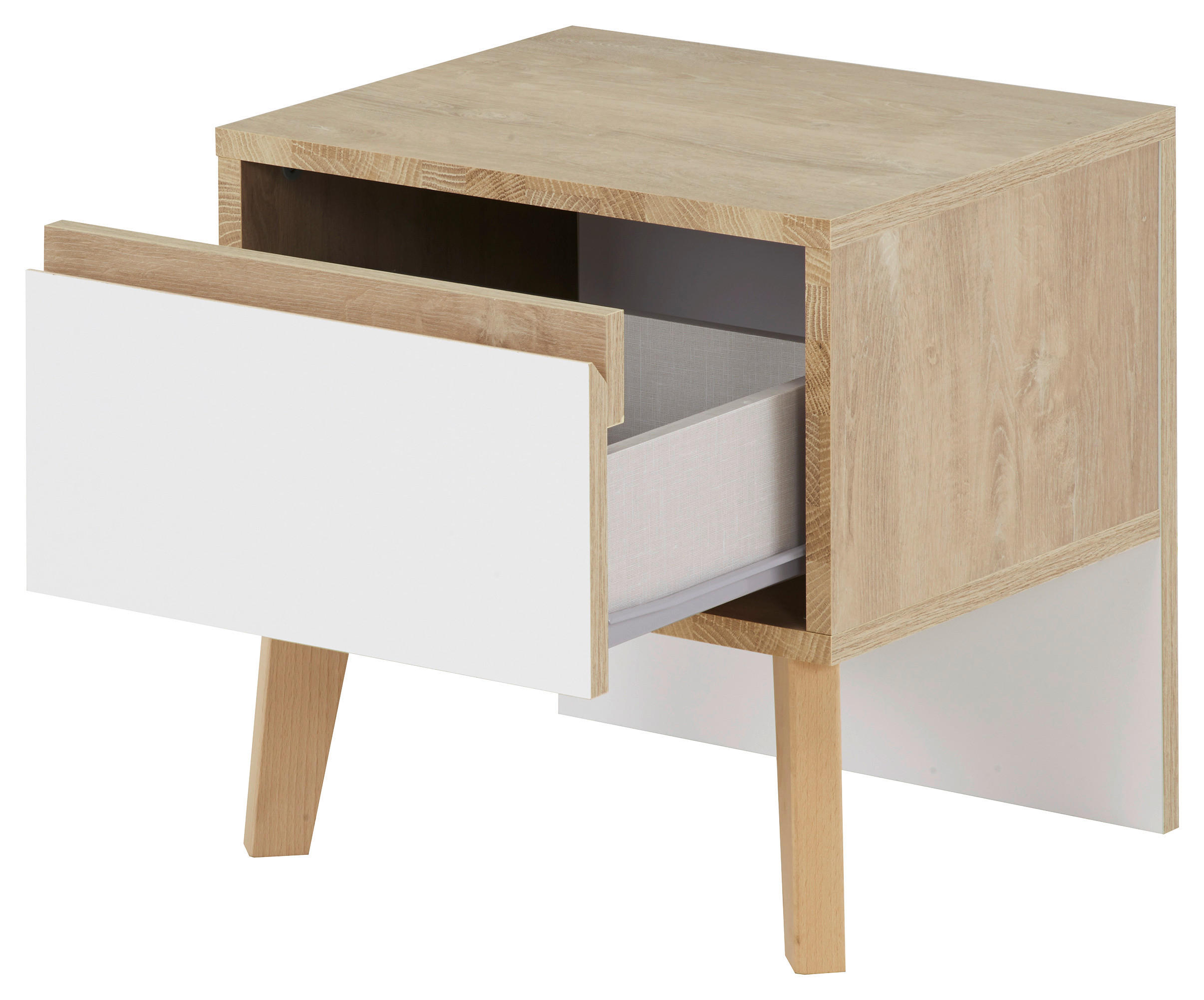 Thumbnail - Mid.you Nachtschrank, Weiß, Eiche, Holzwerkstoff, Buche, massiv, 1 Schubladen, 42x41x36 cm, ISO 9001, Pefc, Schlafzimmer...
