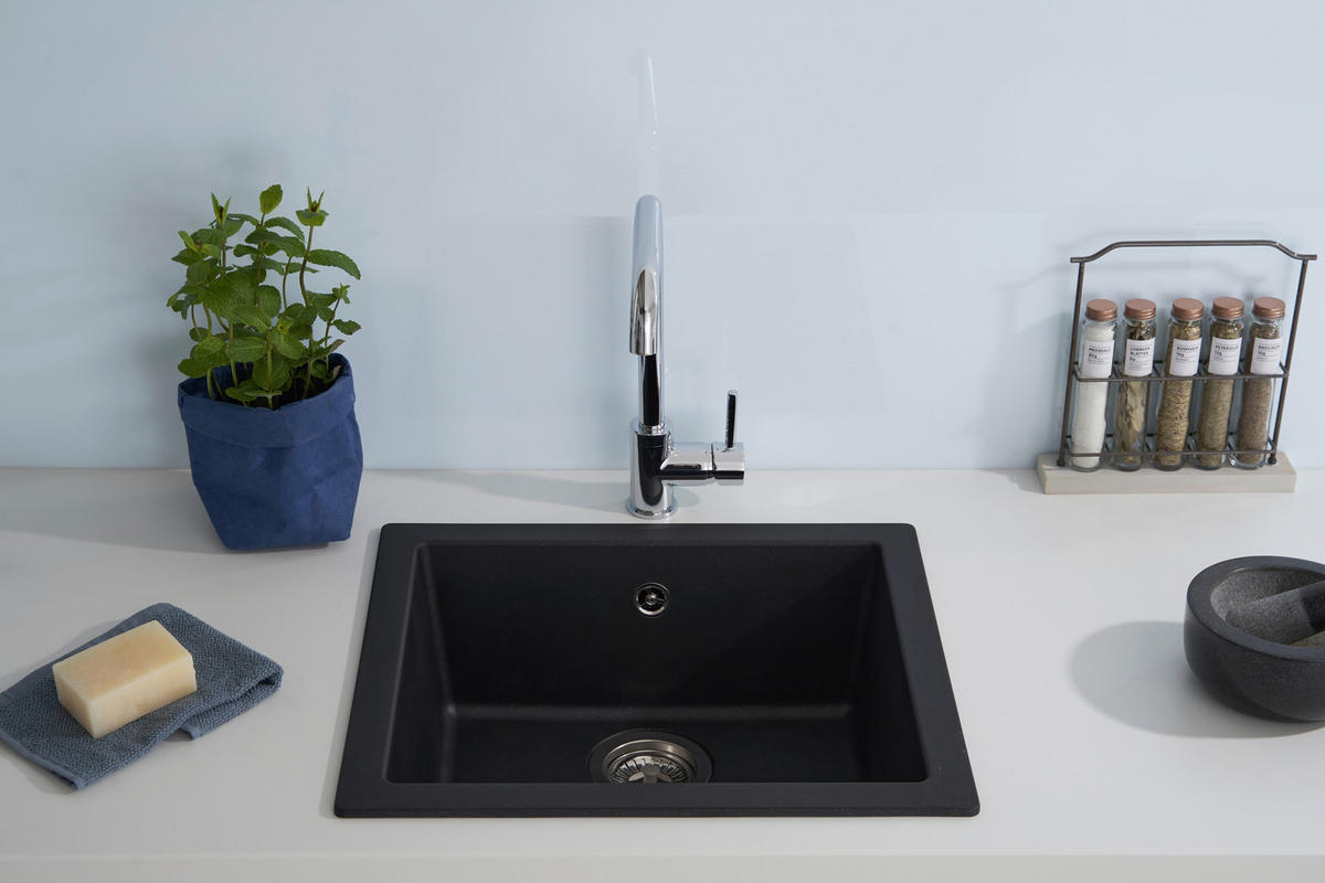 SPÜLE 1712OHIO50X44S  - Schwarz, Trend, Glas/Kunststoff (50/19/44cm) - Respekta