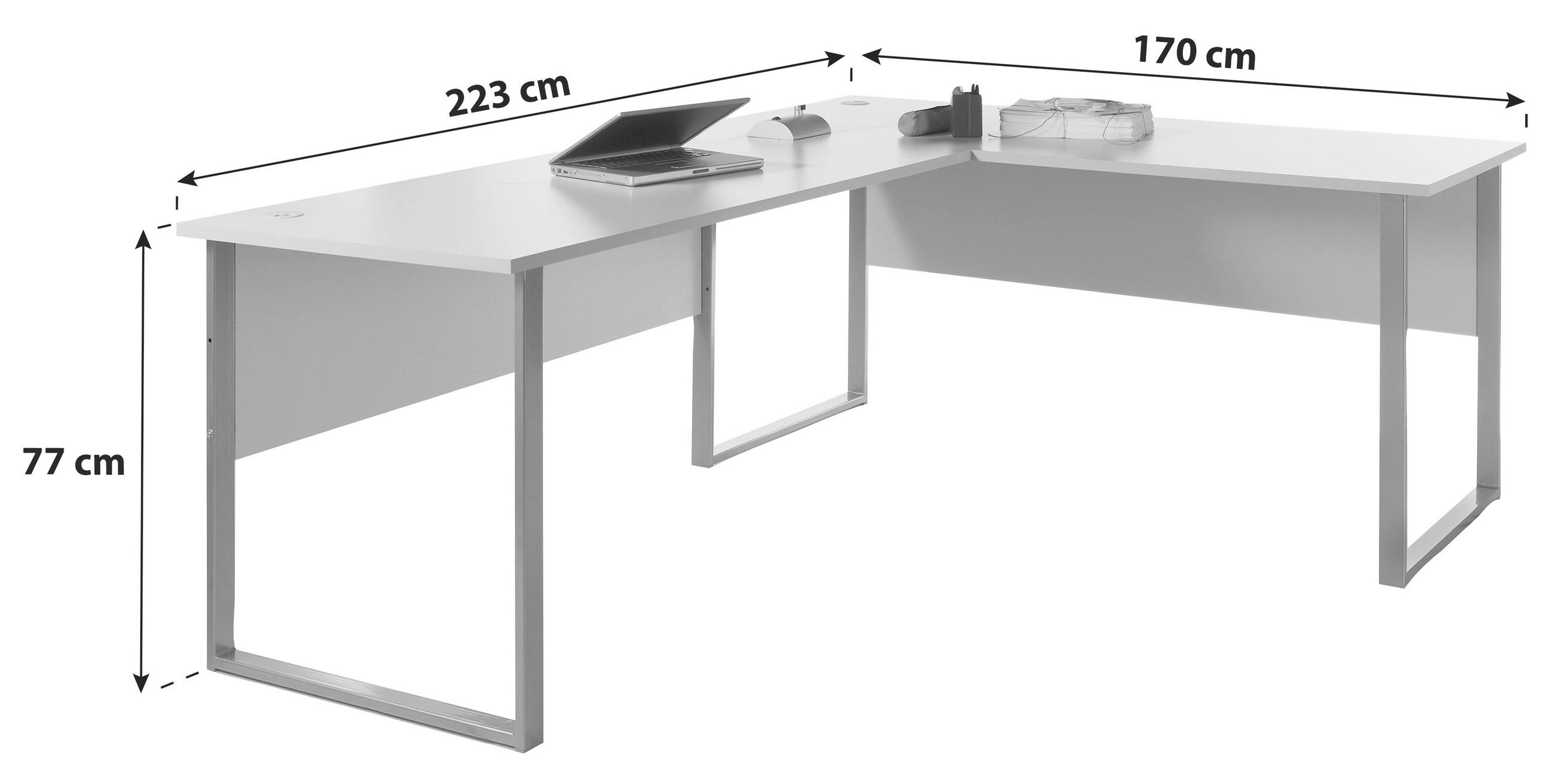 ECKSCHREIBTISCH 170/223/77 cm in Hellgrau - Hellgrau/Alufarben, Design, Holzwerkstoff/Metall (170/223/77cm) - MID.YOU
