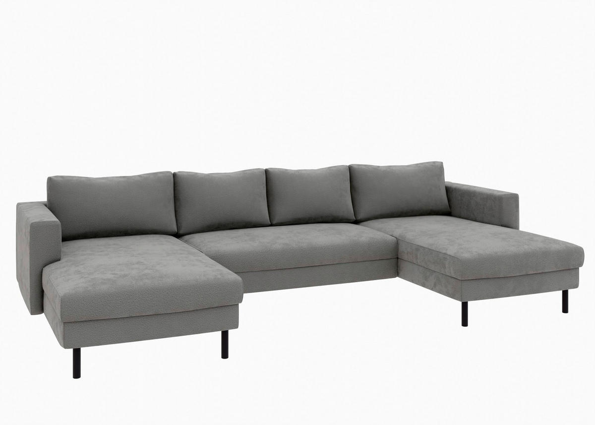 WOHNLANDSCHAFT Anthrazit Struktur  - Anthrazit/Schwarz, MODERN, Textil/Metall (161/306/161cm) - Trendmanufaktur