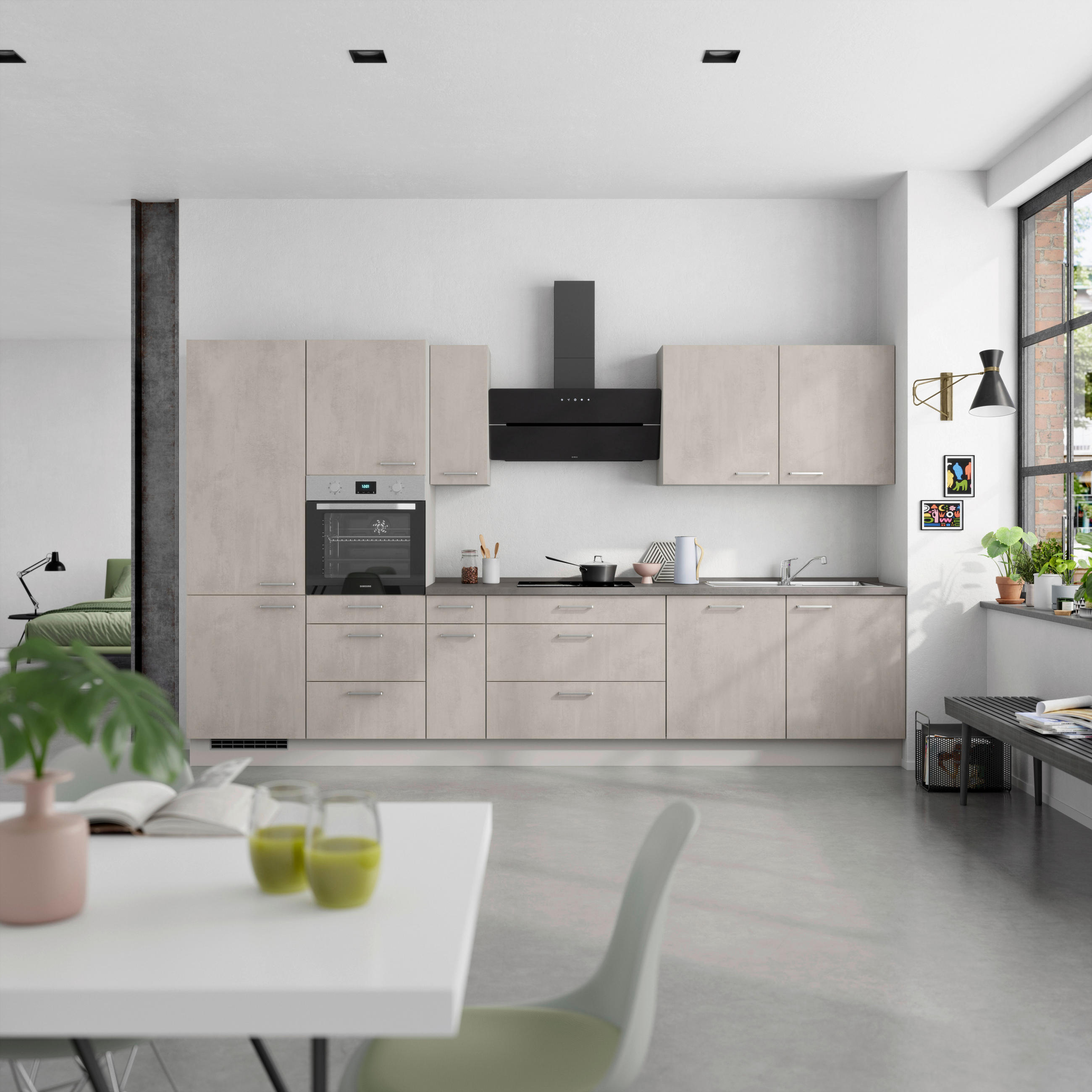 KÜCHENBLOCK Riva 360 cm  in Grau, Schieferfarben  - Schieferfarben/Edelstahlfarben, MODERN, Holzwerkstoff/Metall (360cm) - Nobilia