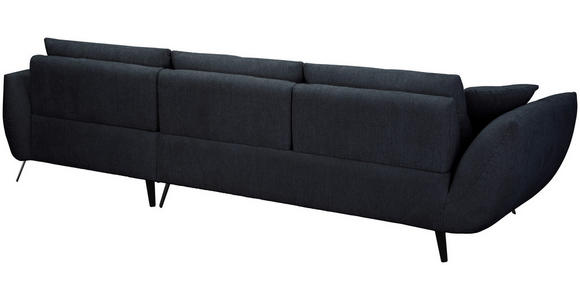 ECKSOFA Dunkelblau Chenille Armlehnenkissen, Rücken echt, Sitztiefenverstellung  - Schwarz/Dunkelblau, KONVENTIONELL, Textil/Metall (215/313cm) - Hom`in
