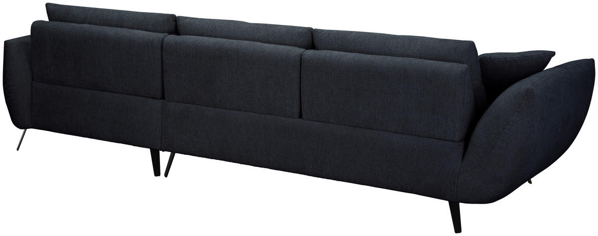 ECKSOFA Dunkelblau Chenille Armlehnenkissen, Rücken echt, Sitztiefenverstellung  - Schwarz/Dunkelblau, KONVENTIONELL, Textil/Metall (215/313cm) - Hom`in