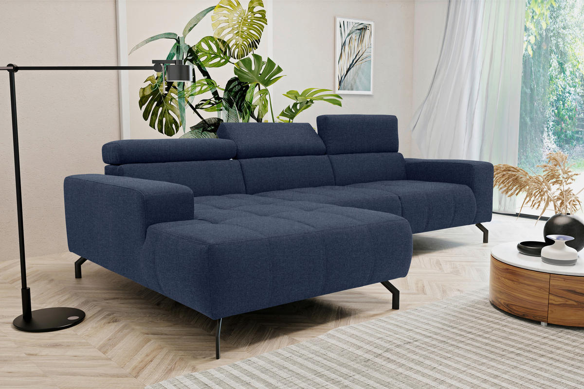 ECKSOFA Dunkelblau Webstoff  - Schwarz/Dunkelblau, Design, Textil/Metall (175/292cm) - MID.YOU