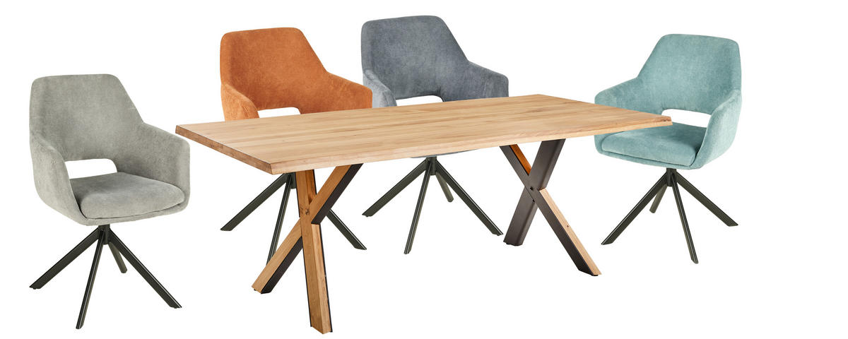 ESSTISCH in Holz, Metall 200/100/76 cm  - Eichefarben/Schwarz, Natur, Holz/Metall (200/100/76cm) - Linea Natura